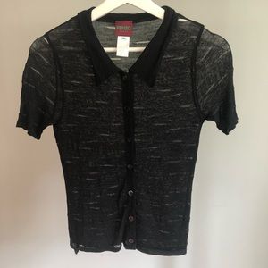 KENZO black sheer collared button front top. Cute!
